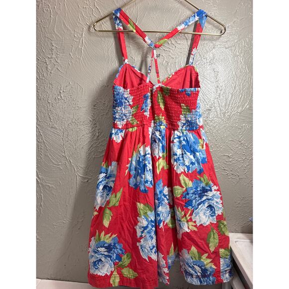 Abercrombie & Fitch A&F Strappy Sun Dress Blue White Pink Floral Smocked Size M - Picture 2 of 6